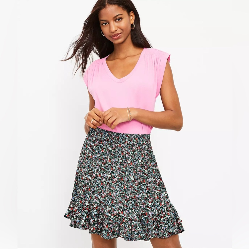 LOFT Spring Bloom Flounce Skirt Ditsy Floral Mini Small